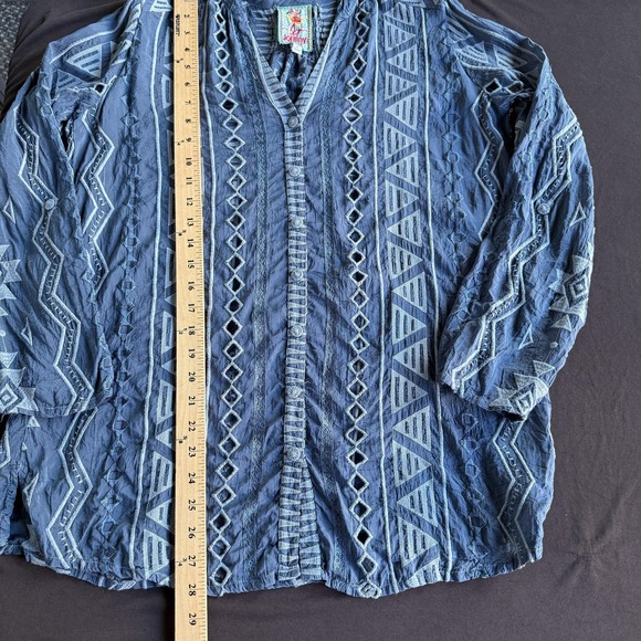 Johnny Was Shirt Womens Small Blue Geometric Embroidered Boho Long Sleeve Tunic - Picture 8 of 8